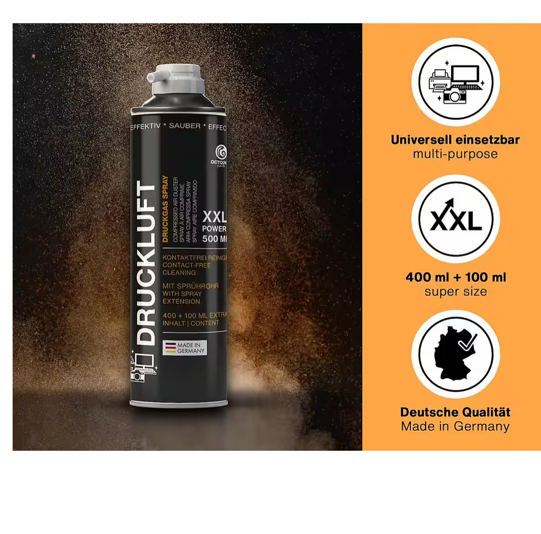 OCTOPUS® | 4× Druckluftspray 500 ml – Reinigungs-Spray für Elektronik & Hardware