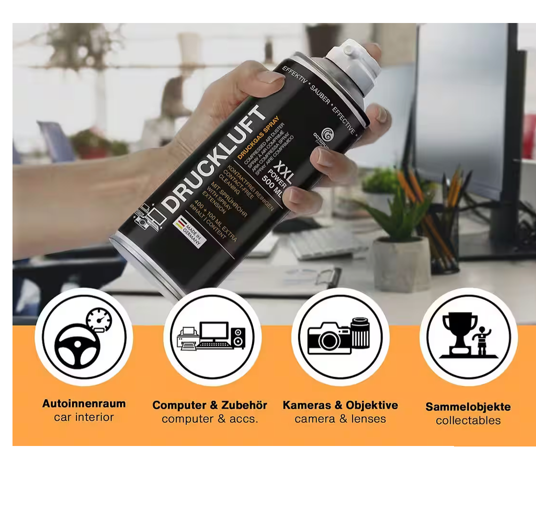 OCTOPUS® | 4× Druckluftspray 500 ml – Reinigungs-Spray für Elektronik & Hardware