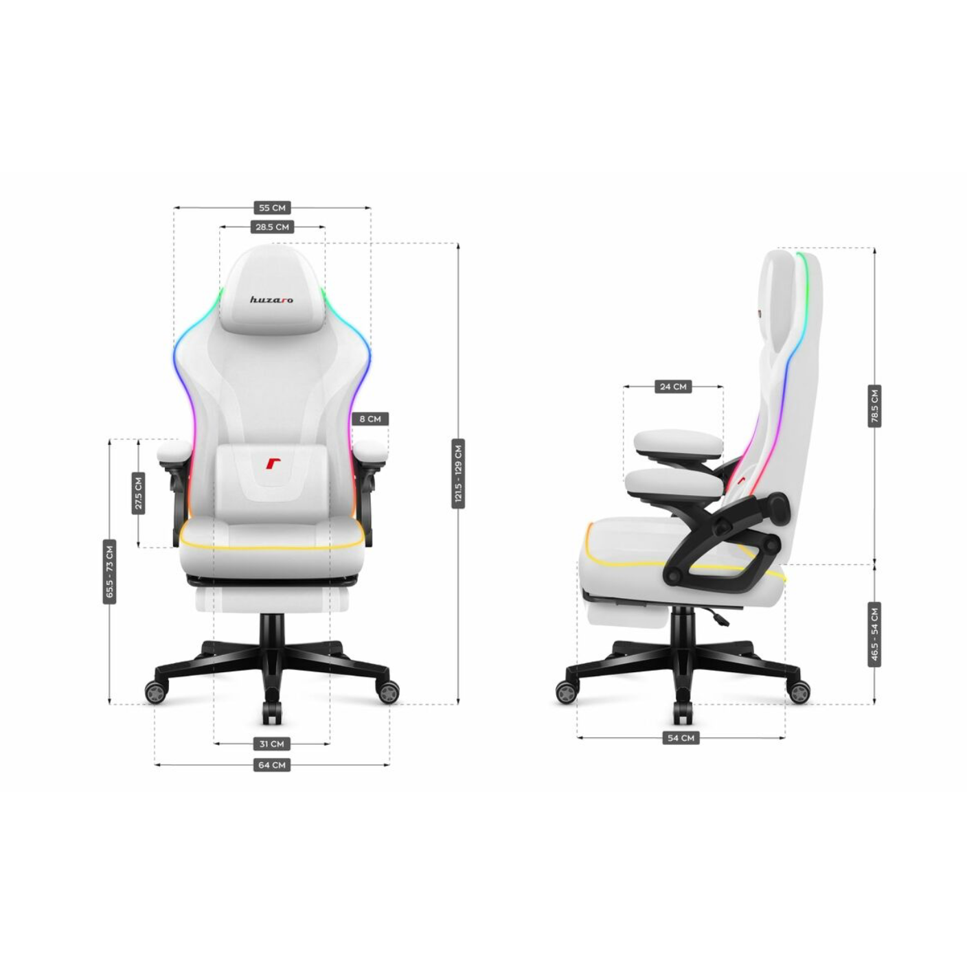 Gaming-Stuhl Huzaro HZ-FORCE 4.6 RGB WHITE MESh Maße