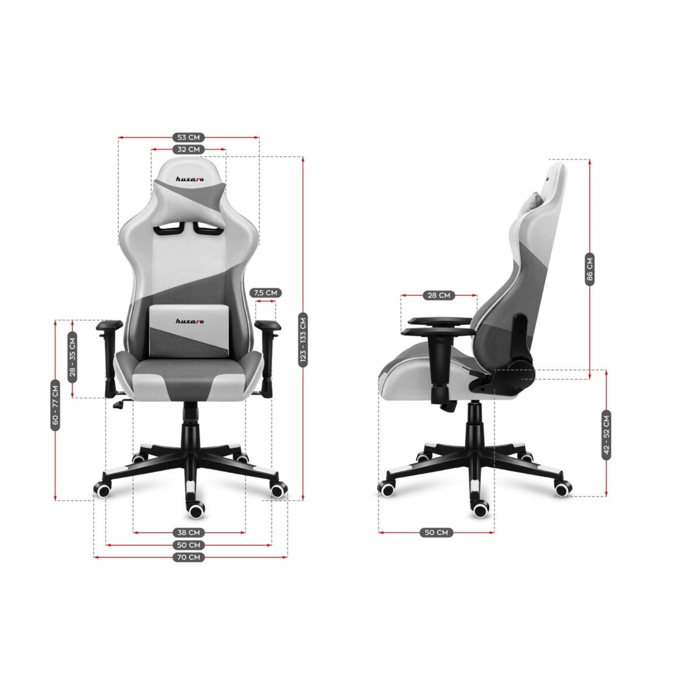 Gaming-Stuhl Huzaro Hz-Force 6.2 White Mesh Maße