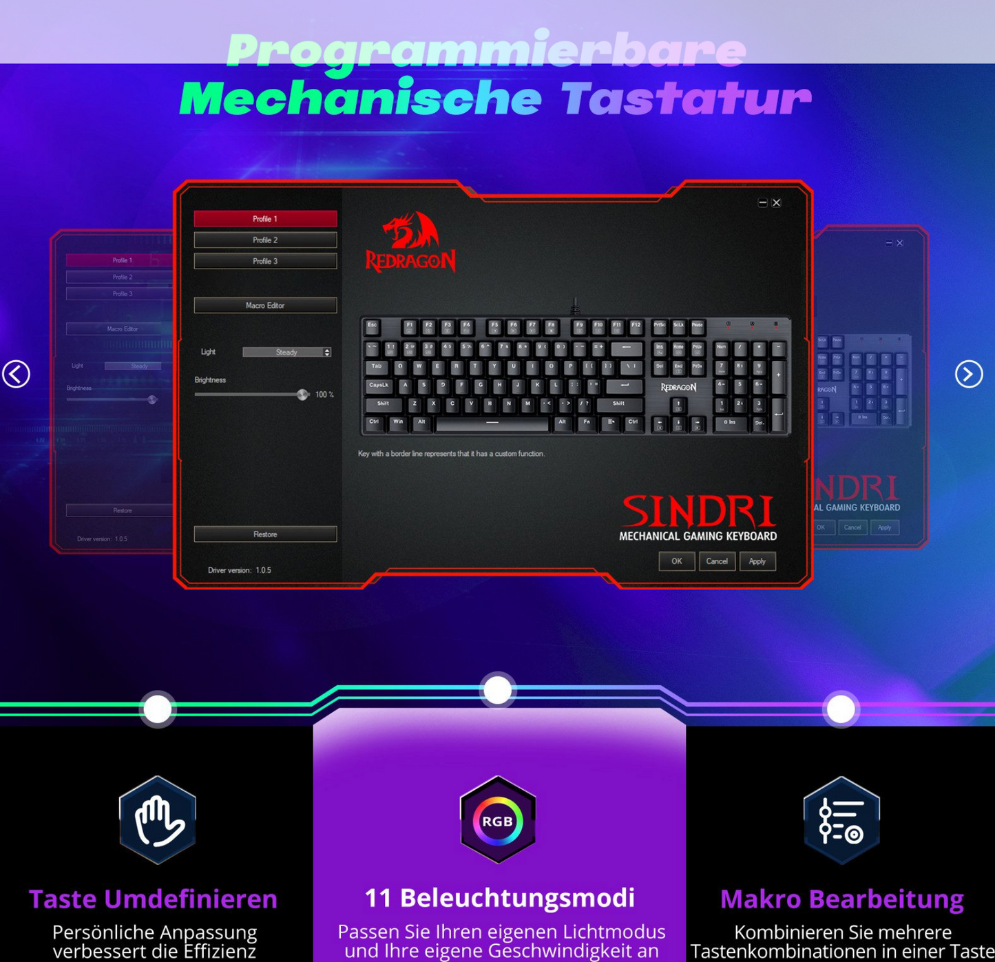 Redragon K671 – Mechanische Gaming-Tastatur SINDIRI
