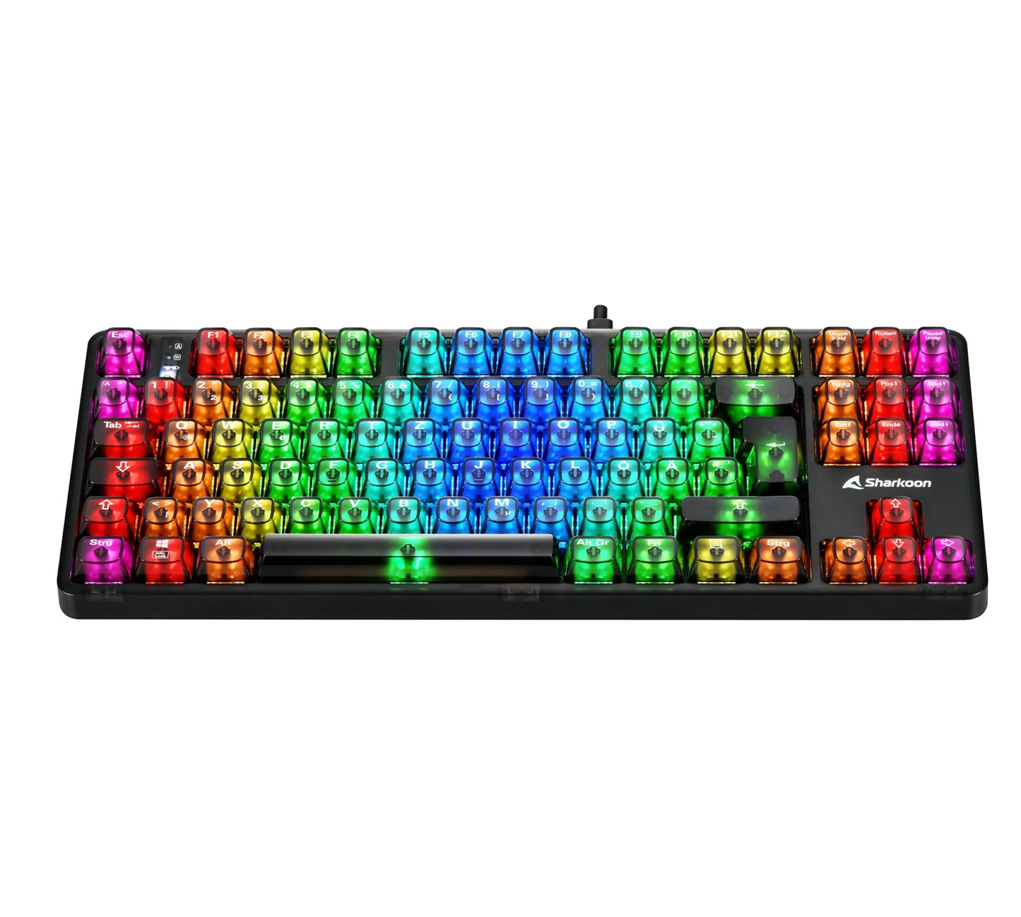 SHARKOON Crystal Shark – Mechanische RGB Gaming-Tastatur von Vorne