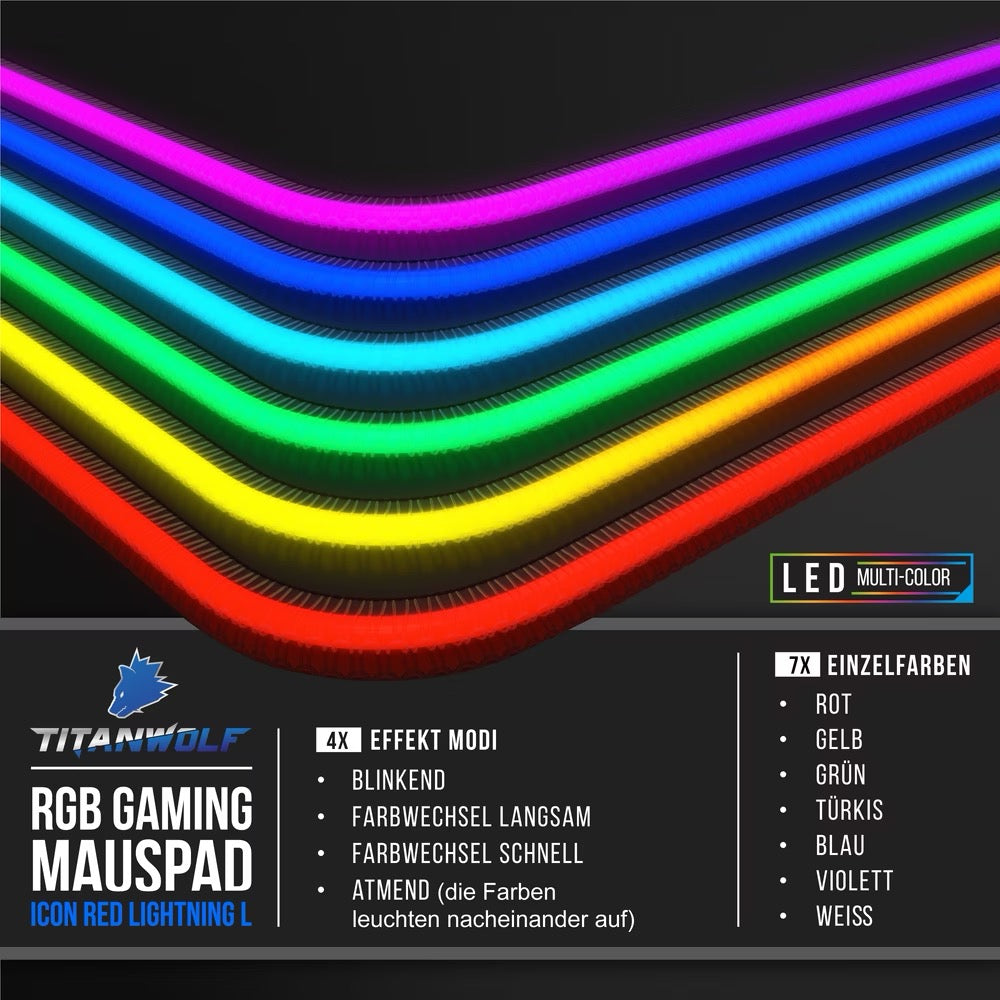 TITANWOLF RGB Gaming Mauspad 7x Farben