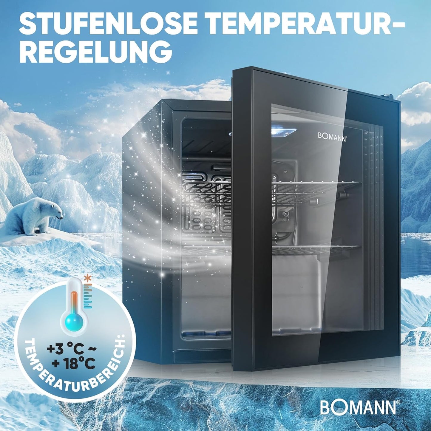 BOMANN Mini Kühlschrank Schwarz Temperaturübersicht 