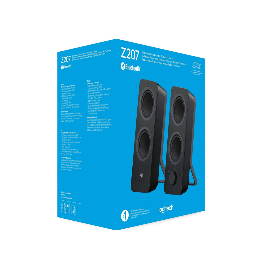 LOGITECH® | Z207 – Kabellose 2.0 PC-Lautsprecher mit Bluetooth & 3,5 mm-Klinke (Schwarz)