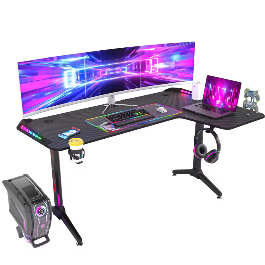 GOLOOT® | L-förmiger Gamingtisch RGB-Beleuchtet