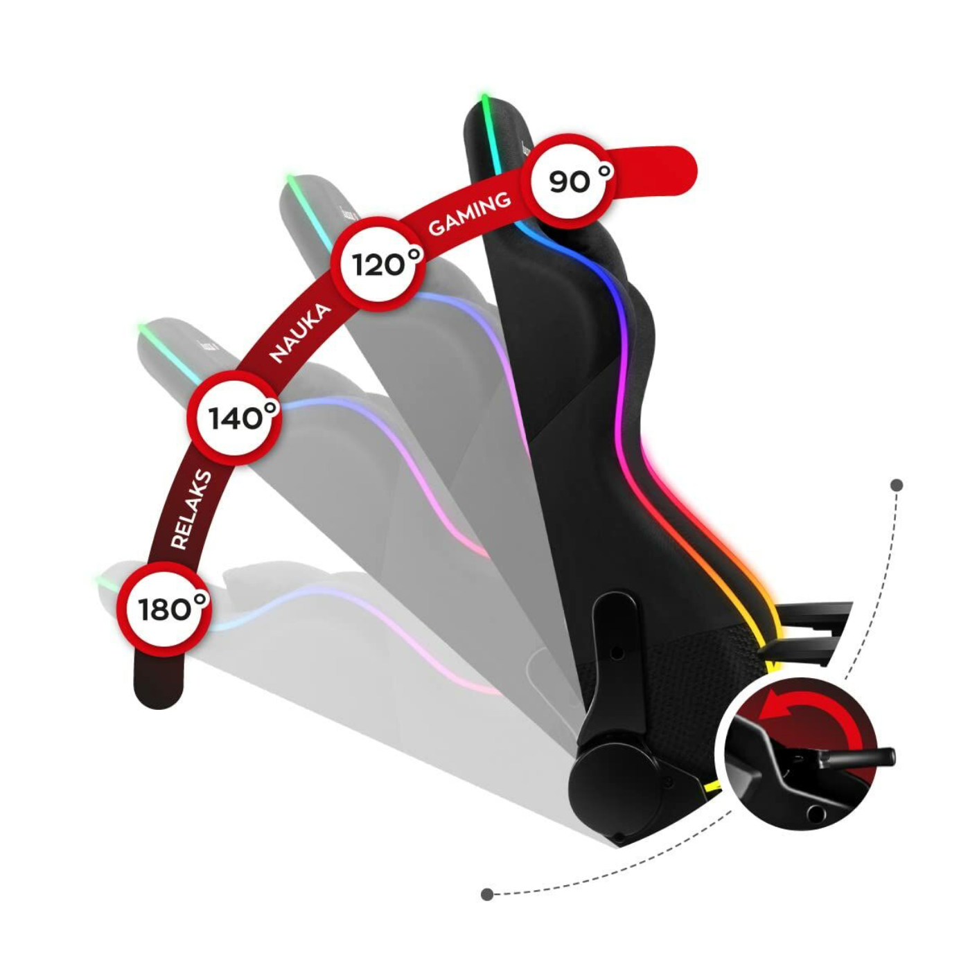 HUZARO® | Gaming-Stuhl FORCE 6.2 RGB – Schwarz 180°