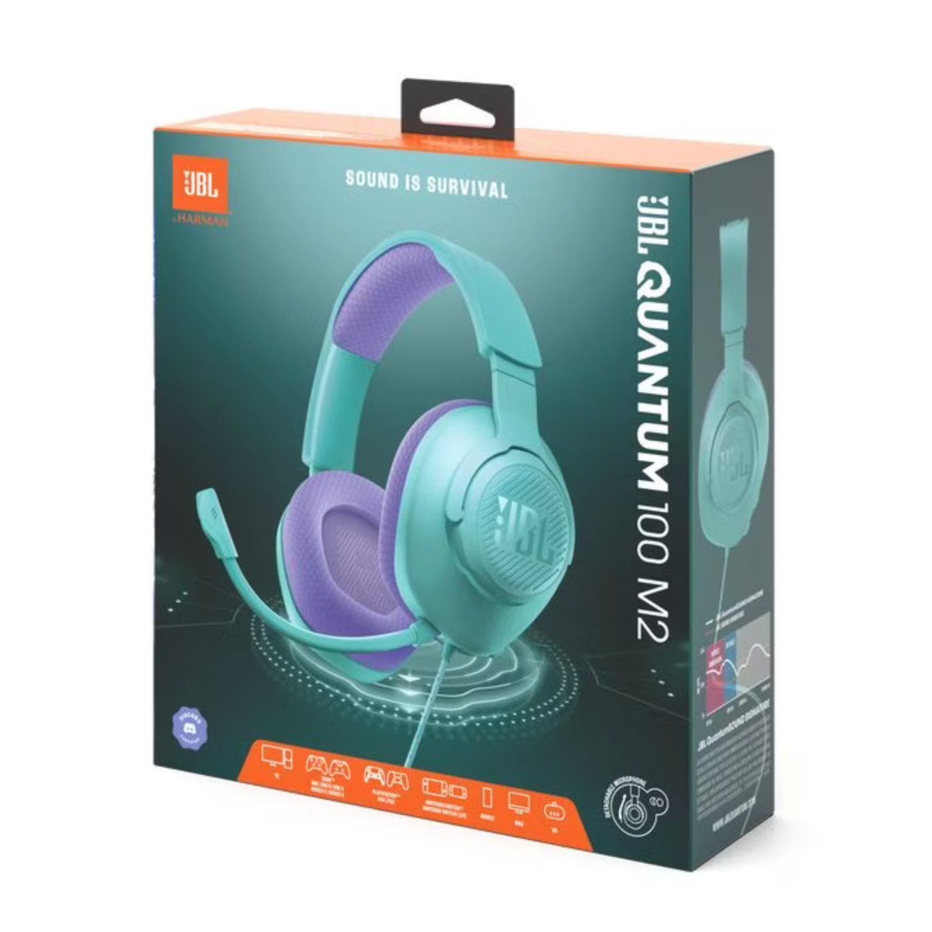 JBL  Quantum 100 M2 – Over-Ear Gaming-Headset cyan Verpackung