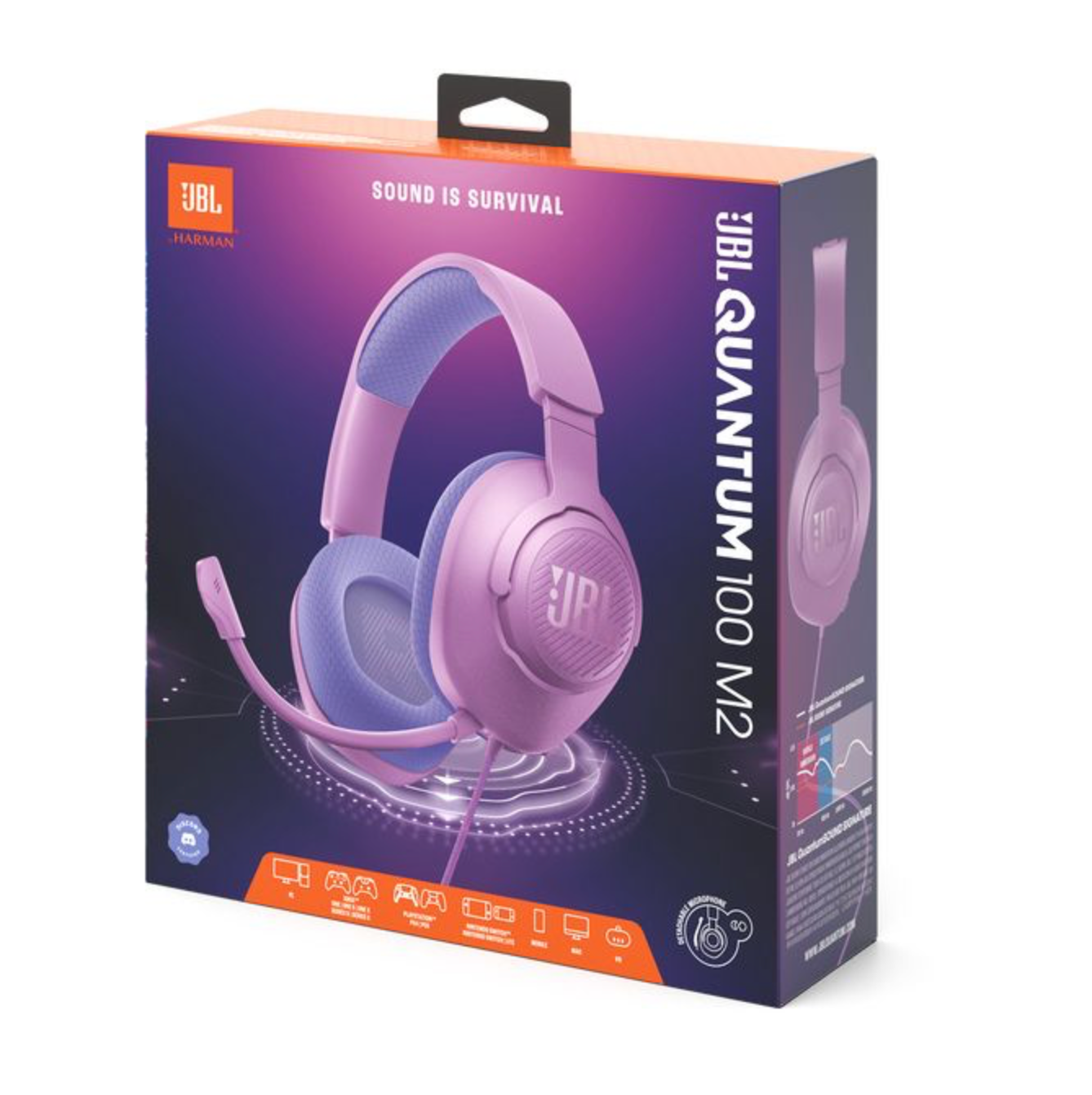 JBL Quantum 100 M2 – Over-Ear Gaming-Headset violett Verpackung
