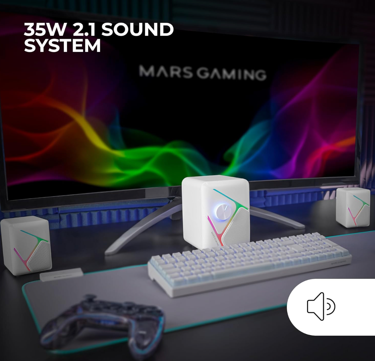 MARS GAMING® | Lautsprecher MSH21W – Weiß 35w