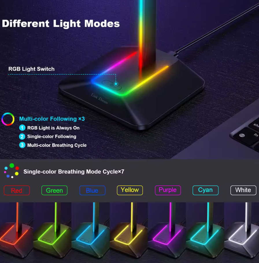 NEWBEE NB-Z8 RGB – Headset-Halter Licht Modi
