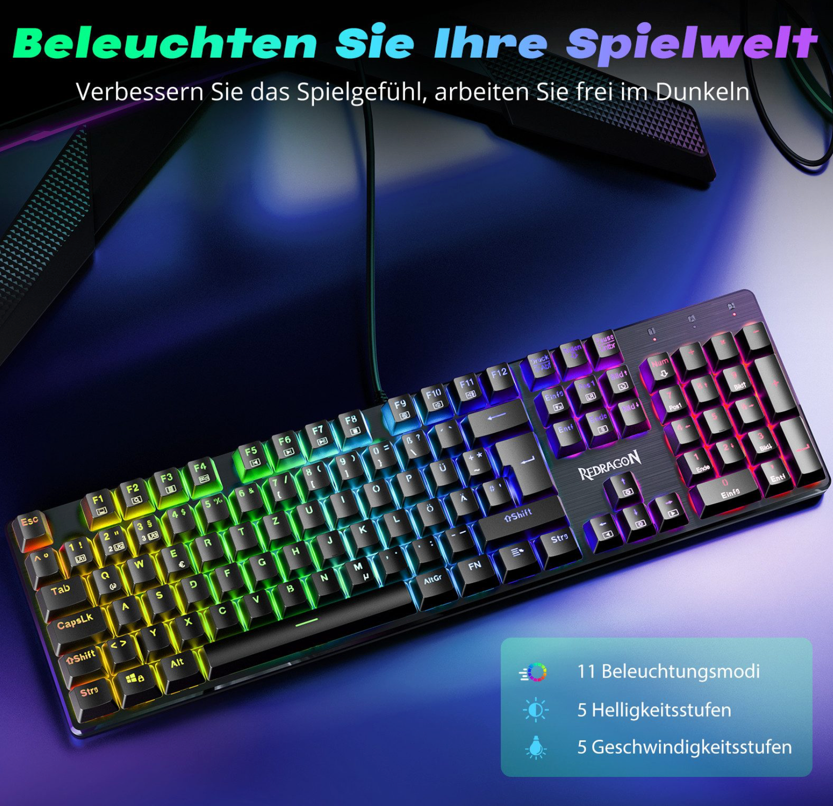 Redragon K671 – Mechanische Gaming-Tastatur 11 Modi