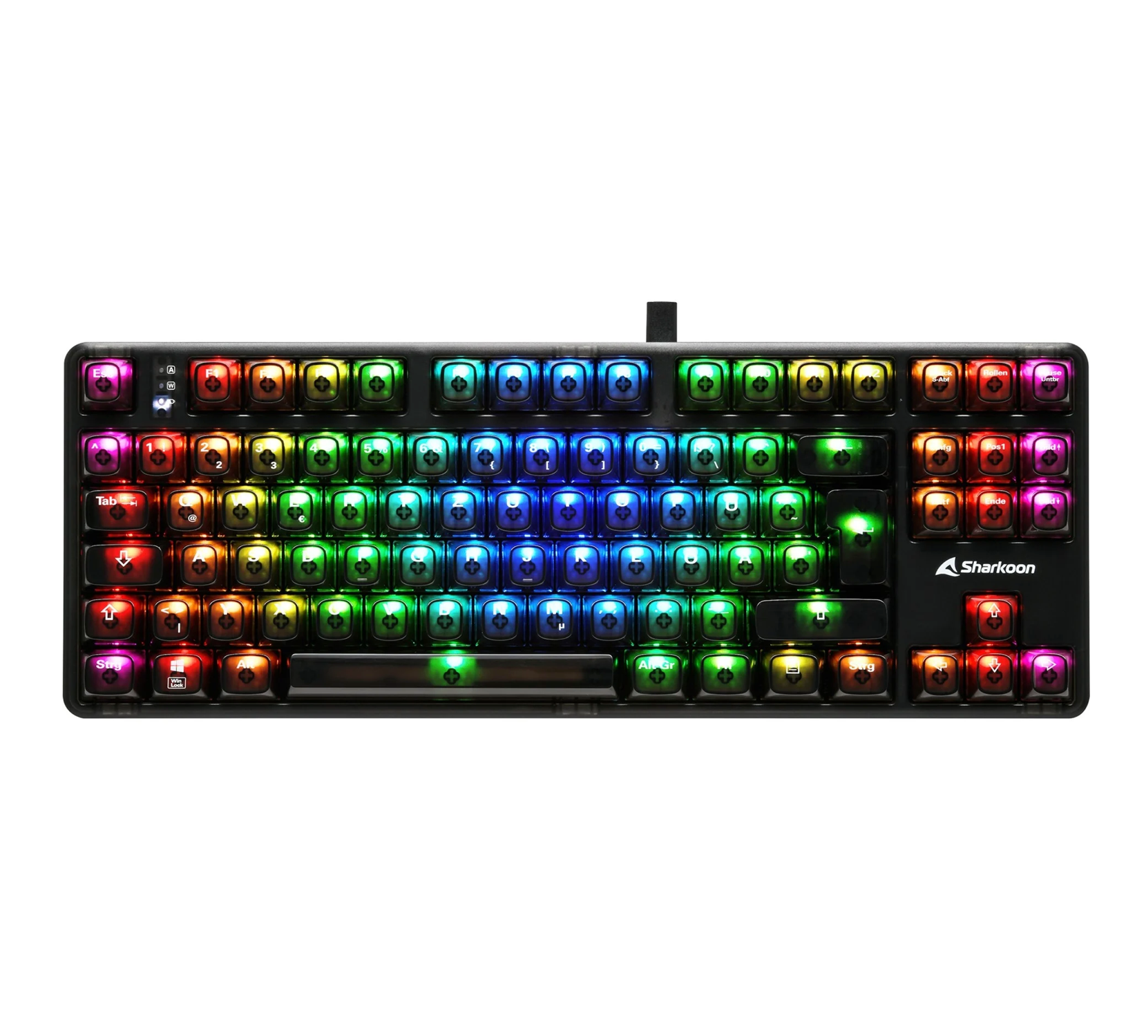 SHARKOON  Crystal Shark – Mechanische RGB Gaming-Tastatur von Oben