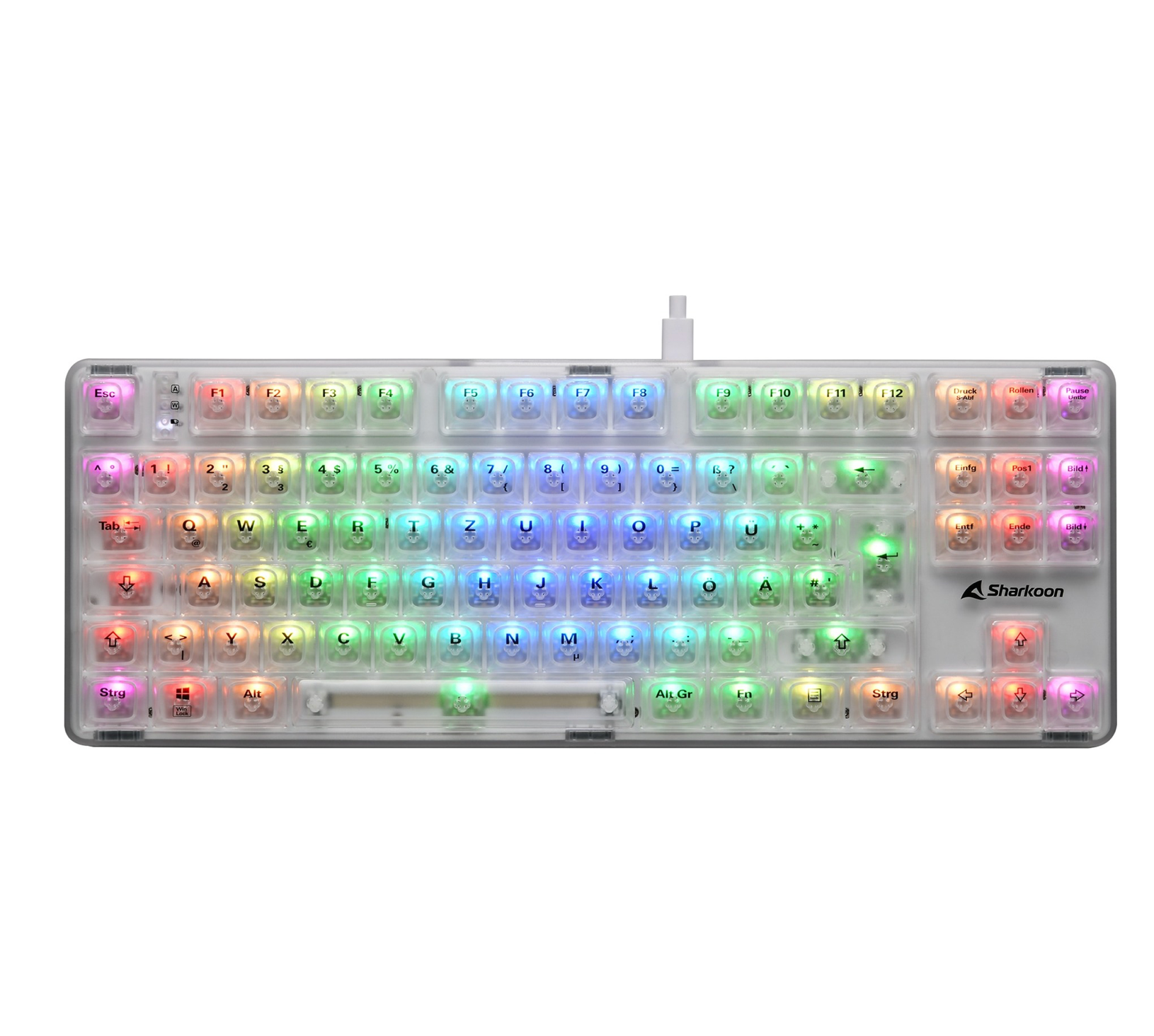 SHARKOON Crystal Shark – Mechanische RGB Gaming-Tastatur von Oben