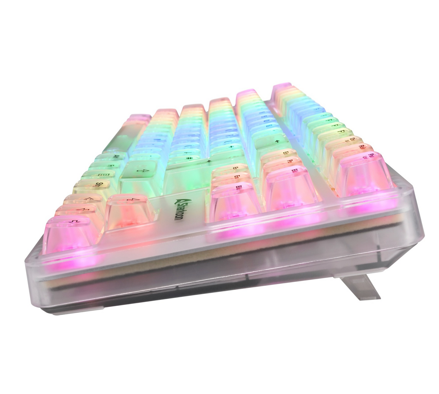 SHARKOON Crystal Shark – Mechanische RGB Gaming-Tastatur von der Seite + Fuß 