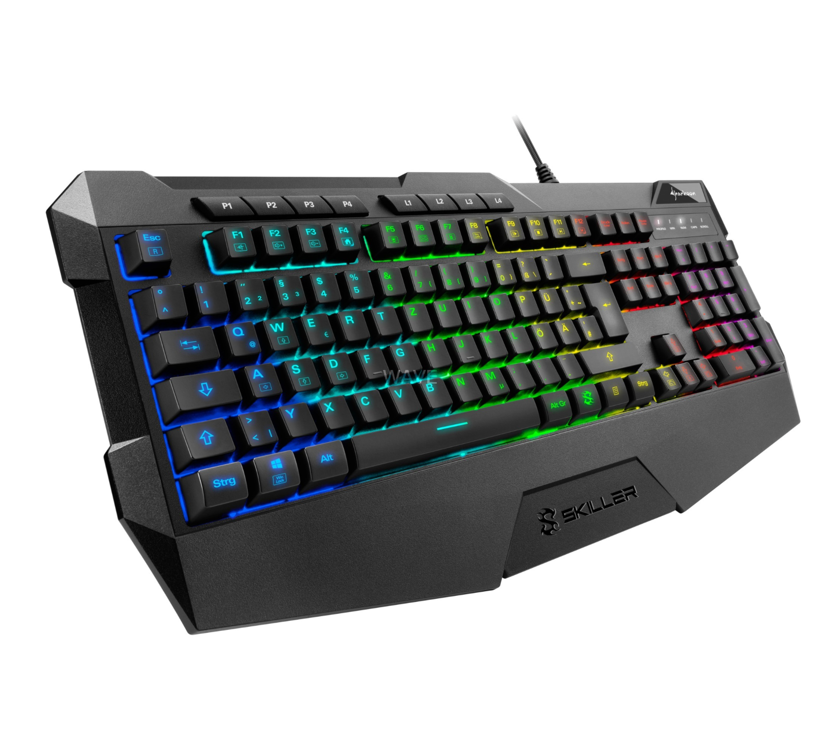 SHARKOON SKILLER SGK4 – RGB Gaming-Tastatur von der Seite
