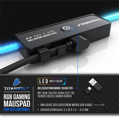 TITANWOLF RGB Gaming Mauspad Multi-Color Funktion 